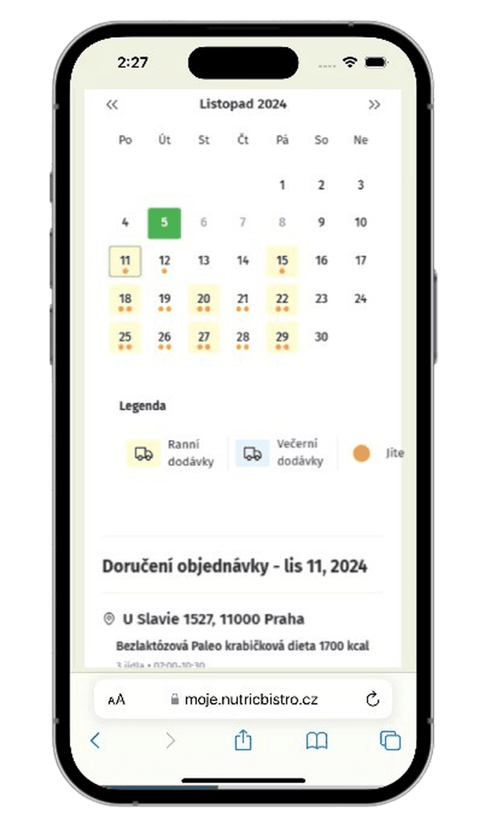 Online samoobsluha Nutric Bistro pro správu krabiček